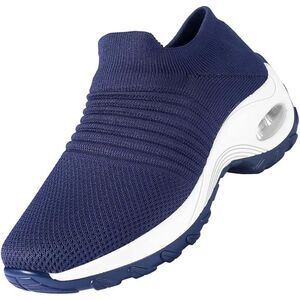 Slip on Sock Sneakers Mesh Shoes Wedge Comfort AirCushion Platform Navy Blue 8.5